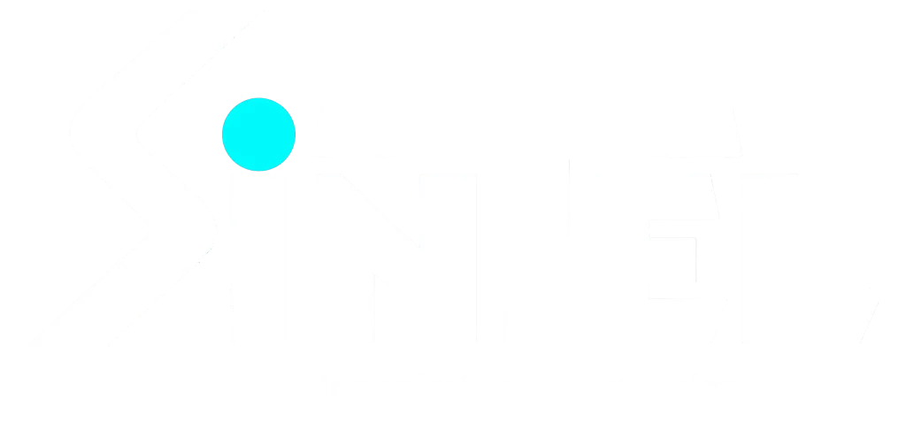 Logo Sintel Ingeniería Electrónica en color blanco con detalle en la I de color turquesa